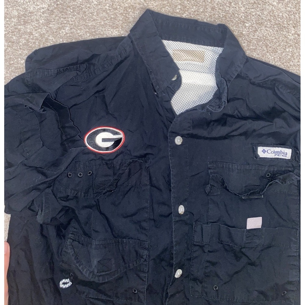 Georgia Bulldogs Columbia Shirt Men Medium Black  PFG Fishing Vented Wick ‎ NCAA